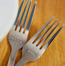 Load image into Gallery viewer, Anniversary Forks, Fork Puns, Hand Stamped Fork
