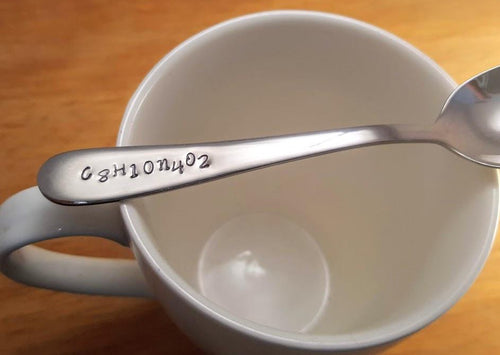 Coffee Molecule, Molecular Formula, Hand Stamped Spoon