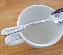 Load image into Gallery viewer, Custom Year added, Years of Stirring, Hand Stamped Spoon
