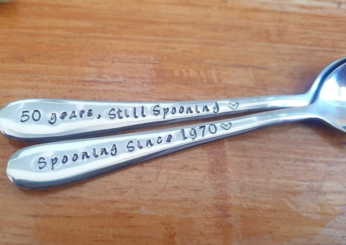 Custom Anniversary Spoon Set,  Hand Stamped Spoons