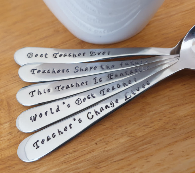 5 x Teacher Hand Stamped Spoons