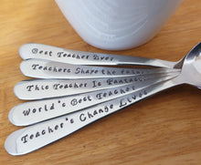 Load image into Gallery viewer, 5 x Teacher Hand Stamped Spoons
