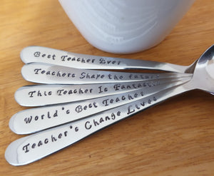 5 x Teacher Hand Stamped Spoons