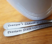 Load image into Gallery viewer, 2 x Teacher Hand Stamped Spoons