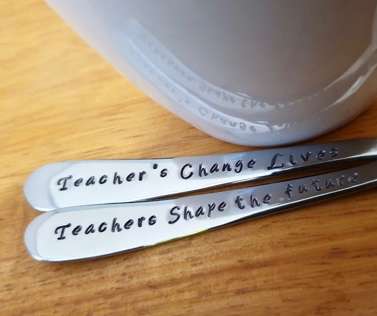 2 x Teacher Hand Stamped Spoons