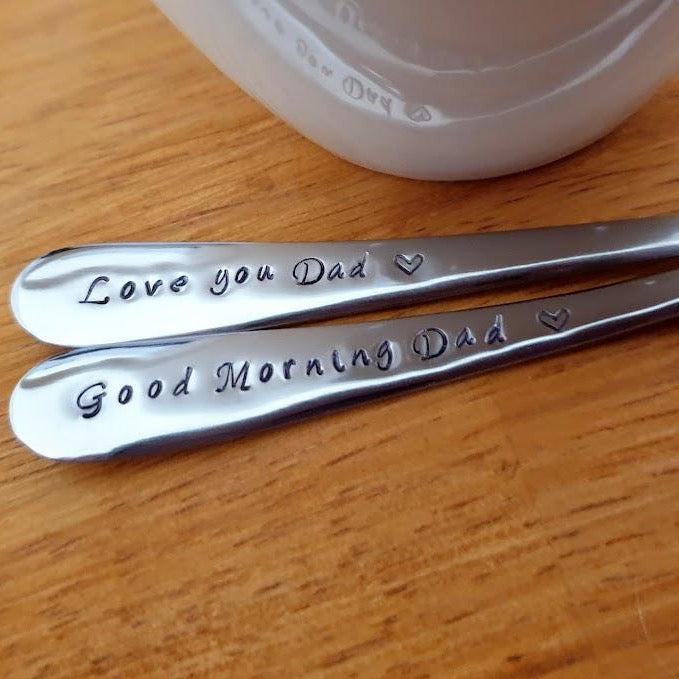 Love You Dad, Good Morning Dad Set, Hand Stamped Spoon