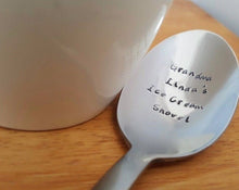 Load image into Gallery viewer, Custom Hand Stamped Spoon - Text on the Bowl