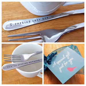 Custom Text On Handle Of Fork, Fork Pun, Wedding Anniversary Gift,Husband Gift,Wife Gift
