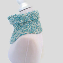 Load image into Gallery viewer, Pure Wool  Cowl Aqua and White  Cowl