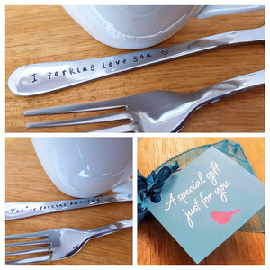 Custom Text On Handle Of Fork, Fork Pun, Wedding Anniversary Gift,Husband Gift,Wife Gift