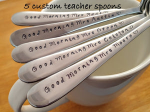 Customisable 5 x Teacher Hand Stamped Spoons