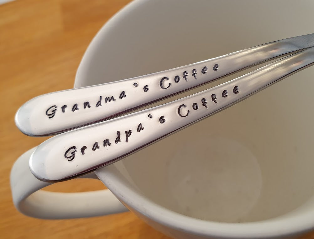 Grandpa's Coffee. Grandma's Coffee, Hand Stamped Spoon