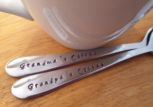 Customisable Grandma's Coffee,Grandpa's Coffee, Hand Stamped Tea, Spoon Set