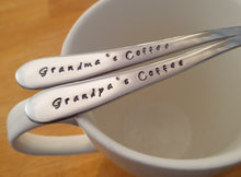 Load image into Gallery viewer, Customisable Grandma&#39;s Coffee,Grandpa&#39;s Coffee, Hand Stamped Tea, Spoon Set